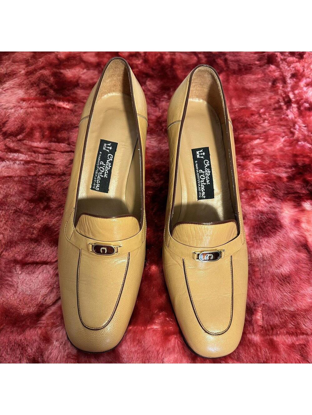 Vintage Chateau D’orleans  Maria Quiteria Rio Leather Womens Heel Loafers Tan 9